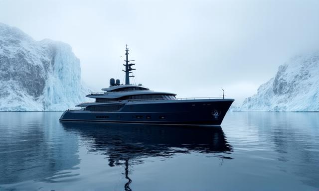Expedition yacht anchored in a remote Arctic bay
